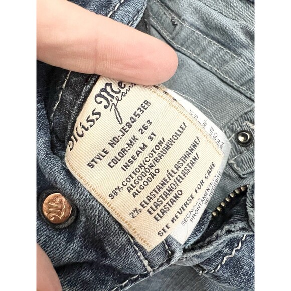 Miss Me Mid Rise Easy Boot Sz 29 Jeans 29x31 Medium Cross Bling Thick Stitch - Picture 8 of 9